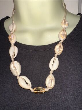 Natural Cowrie Shell Necklace with Gold‎ Accent